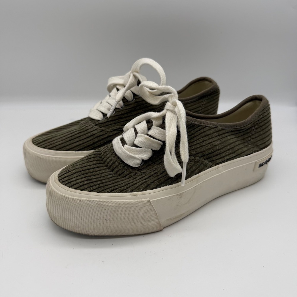 SeaVees Legend Sneaker Platform Olive Green Corduroy Womens Size 6